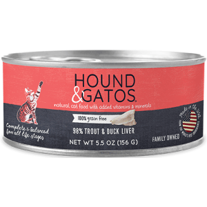 Hound & Gatos 98% Trout & Duck Liver Canned Cat Food 5.5oz - 24 Case Hound & Gatos, Trout, Canned, Cat Food, cat, hound, gatos, hound and gatos, duck liver